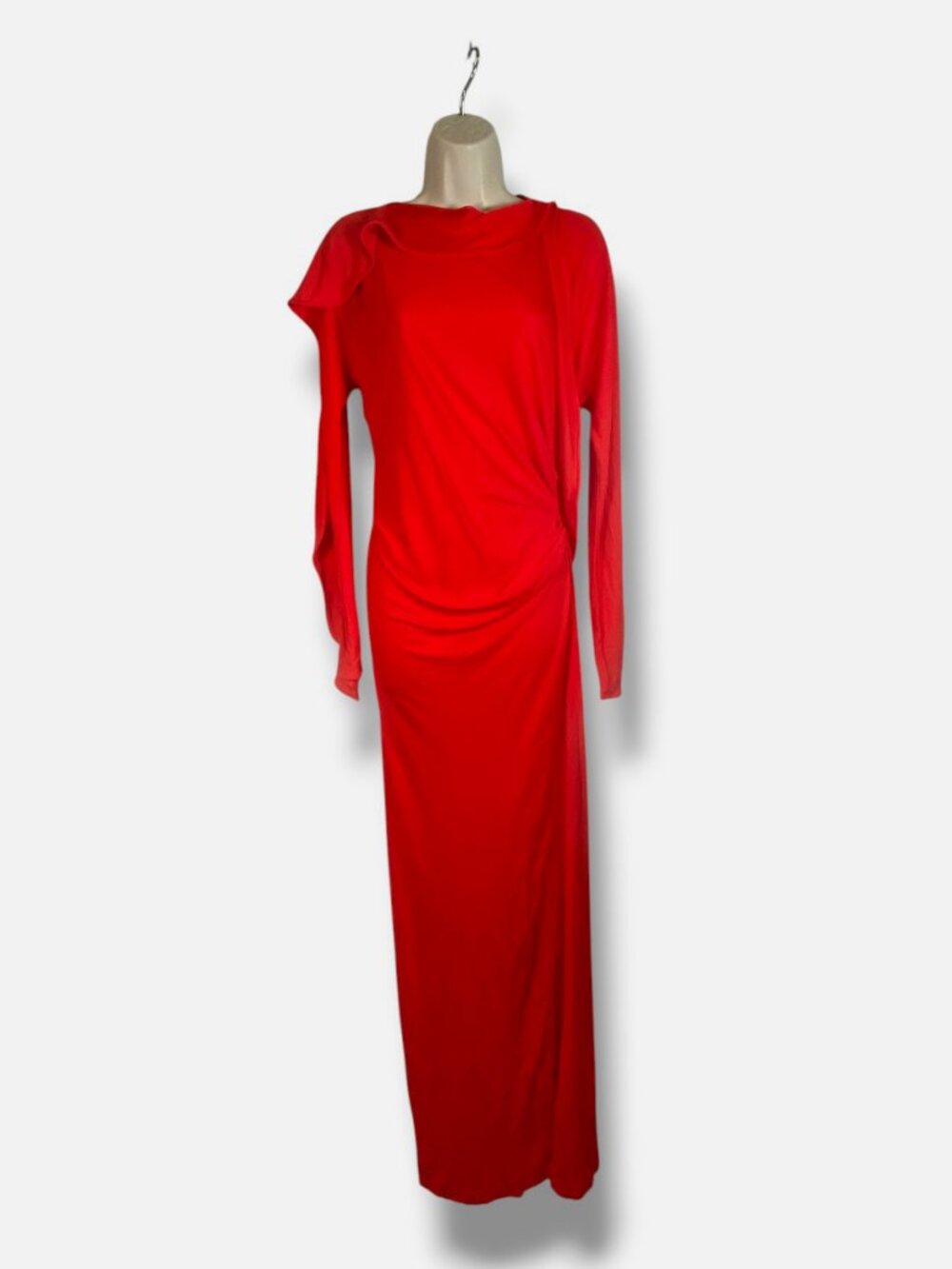 Victoria Beckham Women's Red Long Sleeve Draped Jersey Gown Dress Size 6